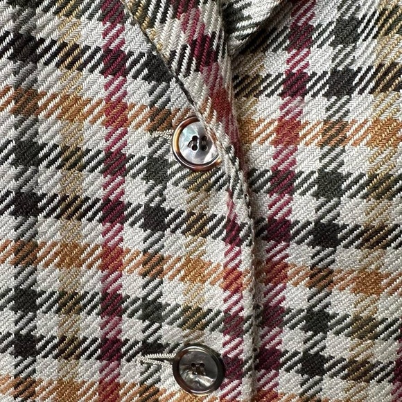 VINTAGE 1990s CLASSIC BROWN PLAID PATTERNED WOOL BLAZER JACKET SPORT COAT-14 - Picture 8 of 11